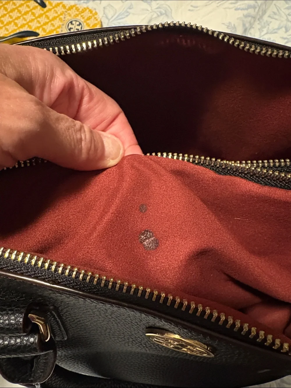 Tory Burch Black Pebbled Leather Satchel with Gold Logo
